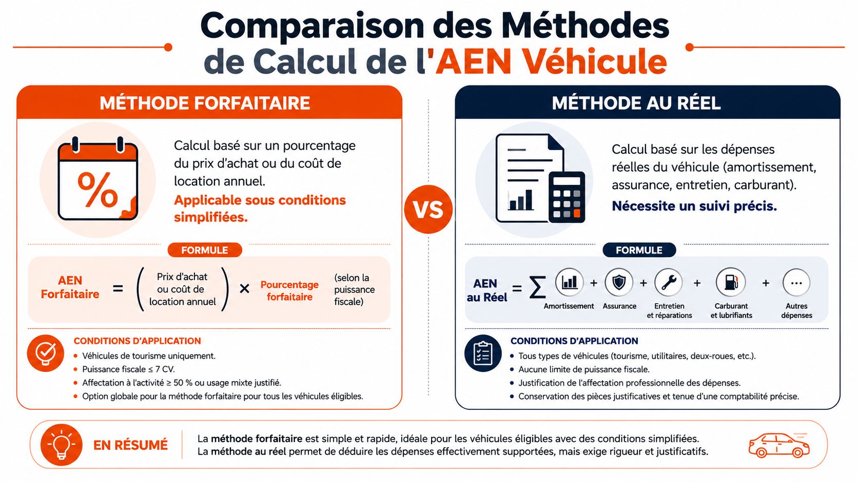 Comparaison entre la méthode forfaitaire et la méthode au réel pour le calcul de l'avantage en nature véhicule.